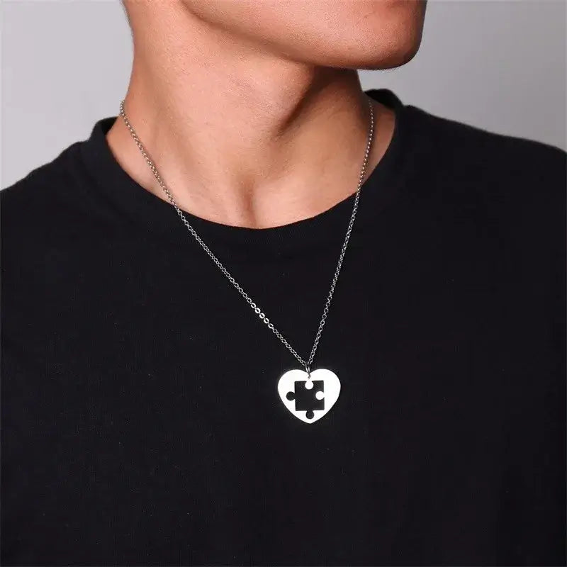 Autism Puzzle Piece Heart Necklace In Silver