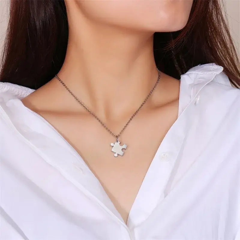 Autism Puzzle Piece Heart Necklace In Silver