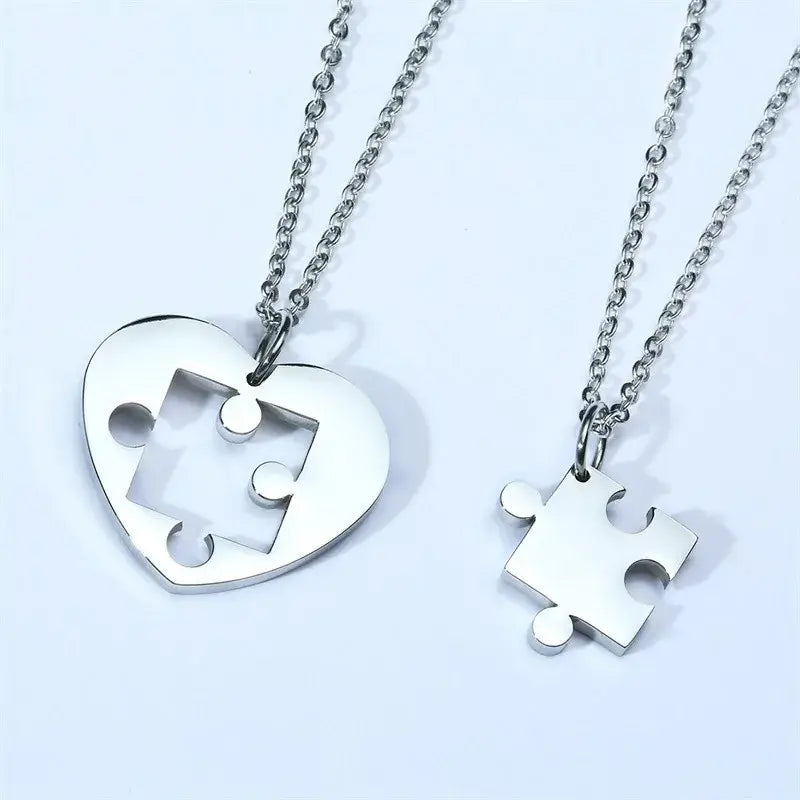 Autism Puzzle Piece Heart Necklace In Silver