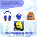 ZOHAN Kid Noise Reduction Earmuffs with a foldable design and yellow carrying bag for easy storage and portability.