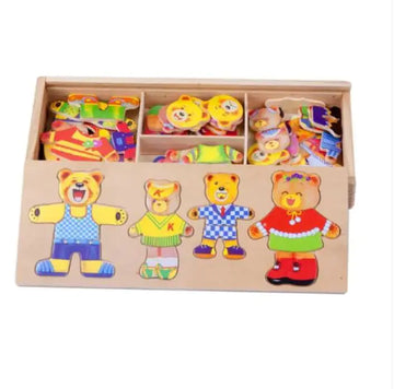 Wooden Rabbits Puzzle Set with Changing Clothes