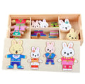 Wooden Rabbits Puzzle Set with Changing Clothes